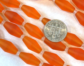 Tapered Barrel Beads, Tangerine Orange, 17x8mm, Frosted Matte Sea Glass Finish, Beach Glass, Sea Glass, 11 Pieces Per Strand