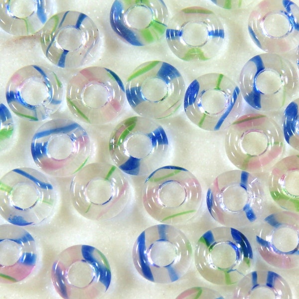 Donut Ring Beads, 9mm w/4mm Hole, Crystal Striped, w/ Gloss Finish, Large Hole Beads, Accent, Spacer Beads, Preciosa Czech Beads, 20 Pieces