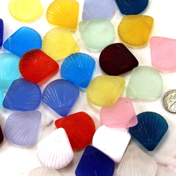 Large Clam Shell Pendant Beads, w/Frosted Matte Sea Glass Finish, 29x27mm, YOU PICK COLOR, 2 Pieces.