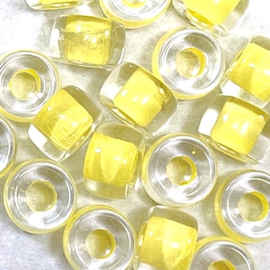 Pony Beads, 9mm w/ 3.5mm Hole, Crystal w/ Yellow Lining, Rondelle Beads, Roller Beads, Czech Glass Beads, Accent Beads, 102, D6