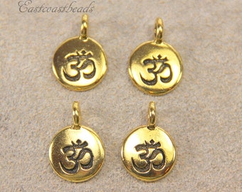 TierraCast Charms, Om Charms, Mantric Charms, Gold Om Disks, Jewelry Findings, Antique Gold Plated Lead Free Pewter