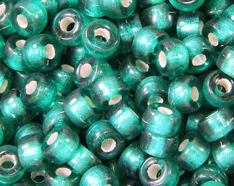 Pony Beads, 6mm w/2mm Hole, Teal w/Silver Lining/Gloss Finish, Czech Glass Beads, Large Hole Beads, Accent Beads, 50 Pieces, 143