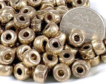 6mm. Crow, Pony Beads, w/2mm Hole, Bronze w/Gloss Finish, Beads, Roller Beads, Czech, Large Hole Beads, Accent Beads, 50 Pieces, 42