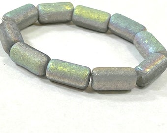 Large Tube Beads, Bead Size 14x7mm, Hole Size 2.5mm, Semi-Opaque Grey w/ AB and Etched Finishes, 10 Pieces