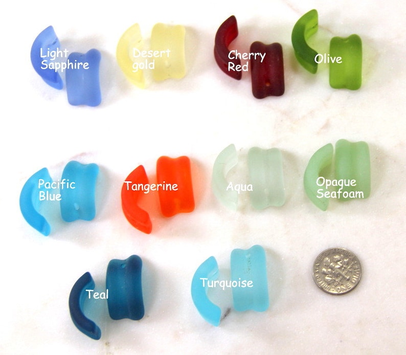 2 Pieces frosted Matte Sea Glass Finish Cultured Beach Sea Glass 25x13mm End Drilled YOU PICK COLOR Bottle Lip Beads