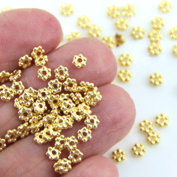 TierraCast Beaded Daisy Heishi Beads, 3 mm  Disk Coin Beads, 3mm Spacers, Gold Plated Pewter, 100 Pieces