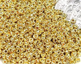 Seed Beads, 12/0 Size, Metallic Gold Coated Glass Seed Beads, Kumihimo Seed Beads, Accent Beads, Spacer Beads, 10 Grams