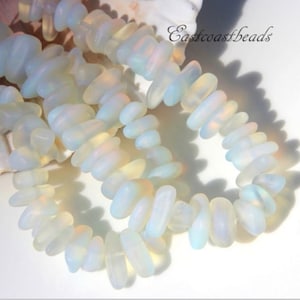 Pebble Beads, Moonstone Opal, About 12 x 9 x 3 mm., Cultured Beach Sea Glass, Drilled, 22 Pieces image 3