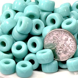 Pony Beads , 9mm w/3.5mm Hole, Light Turquoise w/Gloss Finish, Rondelle Beads, Roller Beads, Czech Beads, Large Hole Beads, 142