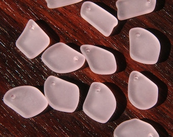 Flat Free Formed MINI Pendant Beads, Blossom Pink With Frosted Matte Sea Glass Finish, About 15-10mm, 6 Pieces