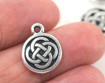 TierraCastCeltic Round Charm, Small Silver Celtic Charms, Celtic Drop, Antiqued Fine Silver Plated Lead Free Pewter, 2 Pieces