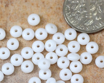 Disk Beads, Heishi Beads, 4mm, Opaque White w/ Frosted, Sea Glass Finish, Spacer Beads, Accent Beads