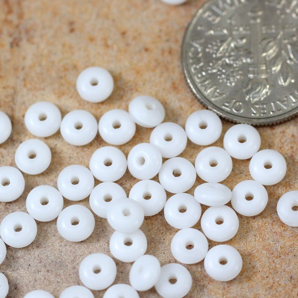 Disk Beads, Heishi Beads, 4mm, Opaque White w/ Frosted, Sea Glass Finish, Spacer Beads, Accent Beads