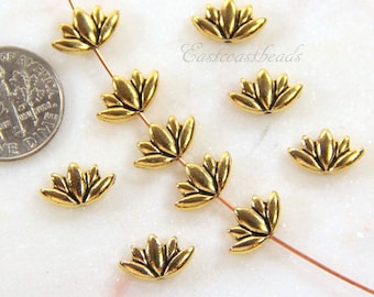 Small Lotus Beads, 12mm, TierraCast, Make A Statement Collection, 12 mm Flower Beads, Gold Plated Lead Free Pewter