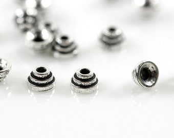 TierraCast Stepped Bead Caps, 4mm, Bead Caps, 4 mm, Small Silver Plated Bead Caps, 50 Pieces