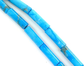 Turquoise Color Howlite Gem Stone Tube Beads, 13x4mm., Tube Bead, 30 Pieces