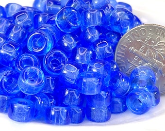 Pony Beads, 6mm w/2mm Hole, Sapphire Blue w/Gloss Finish, Czech Glass Beads, Large Hole Beads, Accent Beads, 121