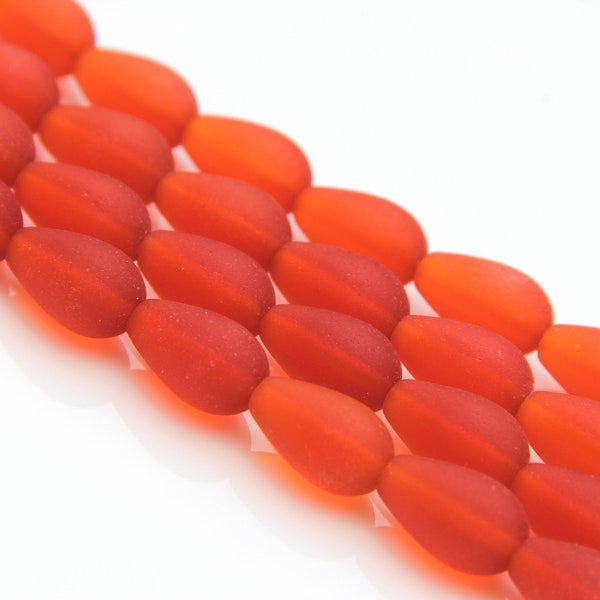 Tear Drop Beads, Tangerine Orange, 16x10mm, Sea Glass, Beach Glass, Teardrop Beads, 6 Pieces