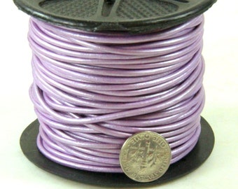 2 mm. Round Indian Leather Cording, Metallic Purple Chandni Color, Sold by the Yard