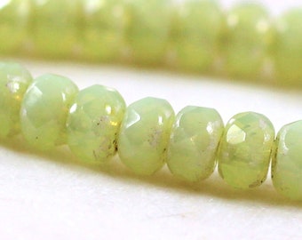 Cuentas de vidrio Rondelle Preciosa, 5 x 3 mm, verde melón con acabado plateado, 5 x 3 mm, cuentas espaciadoras decorativas, cuentas checas, 30 piezas