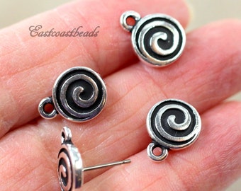 Spiral Earring Posts, 9.8mm, TierraCast Earring Posts, Fine Silve Plate Pewter, Hypoallergenic Titanium Posts, 4 Pieces (2 Pair)