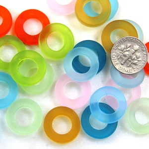 Ring Beads, 16mm., YOU PICK COLOR  With Frosted Matte Sea Glass Finish, Round Ring Pendants, Earring Size, 2 Pieces