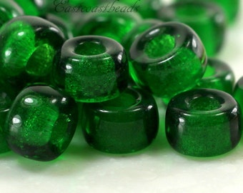 Pony Beads , 9mm w/3.5mm Hole, Transparent Emerald Green, Rondelle Beads, Roller Beads, Czech Beads, Large Hole Beads, Accent Beads, 183