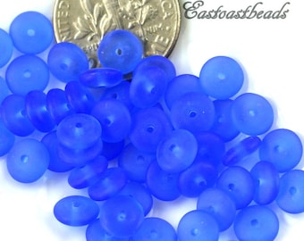 Disk Beads, Heishi, Discs, 6mm Disk Beads, Sapphire w/ Sea Glass Finish, Accent Beads, Spacer Beads, Center Drilled, Coin Beads, 50 Pieces