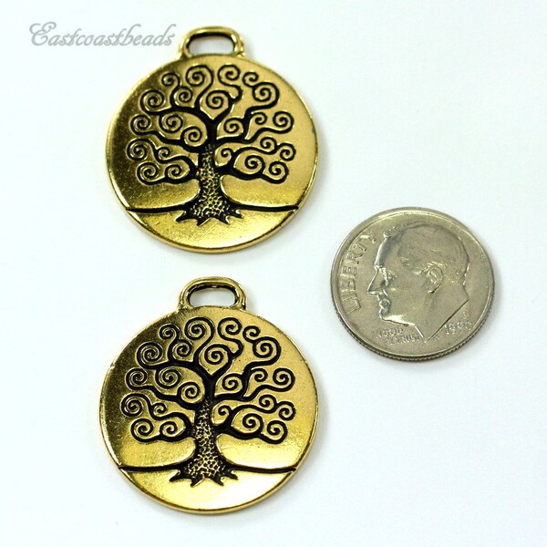 TierraCast Large Tree Of Life Charms, Antiqued Gold Plated Lead Free Pewter, 2 Pieces