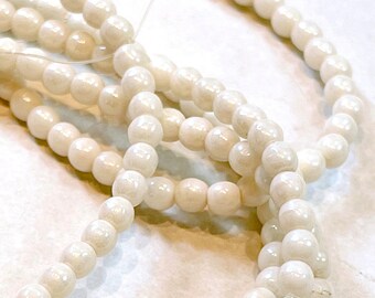 4mm, Round Druk Beads, Beige w/Picasso Finish, Petite  Beads, Spacer Beads, Accent Beads.............. 50 Pieces