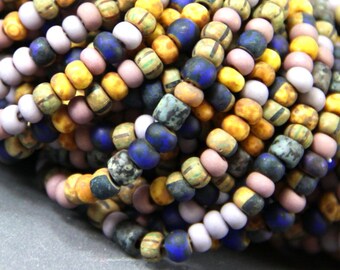 6/0 Aged Matted Plum White Striped Tube Picasso Mix Boho Seed Beads, 4 - 4.5mm. Seed Beads, Preciosa Czech Beads