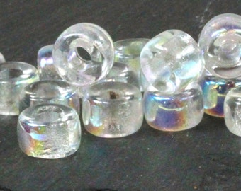 Pony Beads , 9mm w/3.5mm Hole, Crystal White w/AB Finish, Rondelle Beads, Roller Beads, Czech Beads, Large Hole Beads, 20 Pieces, 24