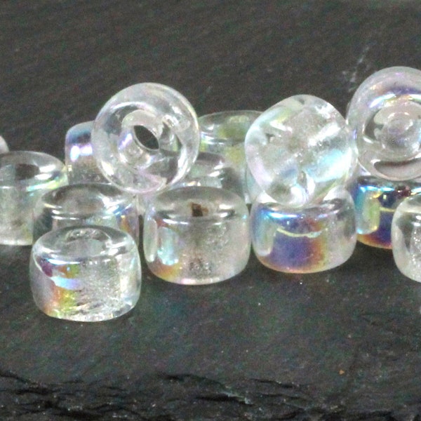 Pony Beads , 9mm w/3.5mm Hole, Crystal White w/AB Finish, Rondelle Beads, Roller Beads, Czech Beads, Large Hole Beads, 20 Pieces, 24