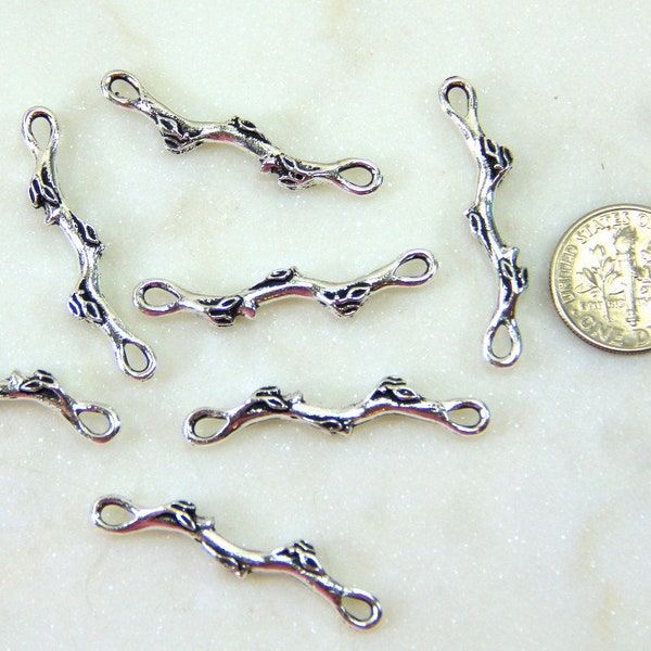 TierraCast Botoanical Tree Branch Links, Double Sided, Pendant Charms, Antiqued Fine Silver Plate, 4 Pieces