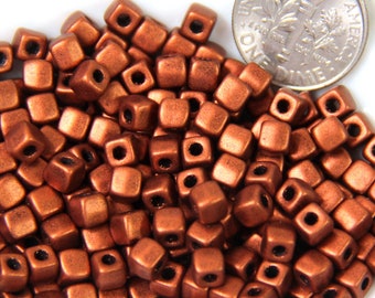 6/0 Cube Beads, 4mm Cubix Square Cube Beads, Large 1.7mm Hole, Old Copper Color, Kumihimo Beads, Czech Glass Beads, Spacer Beads, 194