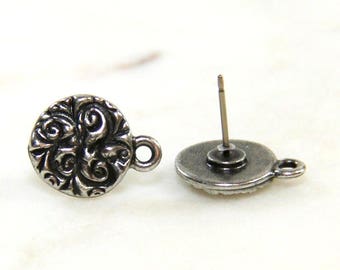 TierraCast Earring Posts, Jardin, Dulce Vida Collection, Jewelry Findings, Hypoallergenic Posts, Antiqued Pewter, 2 Pieces, (1 Pair)