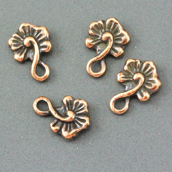 TierraCast Small Blossom Flower Charms, 12.1x8.3mm., Copper Plate w/ Antique Finish, Cadmium And Lead Free Pewter, 4 Pieces