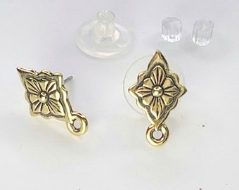 TierraCast Reina Earring Posts, Gold Plate Pewter, Earring Findings Hypoallergenic Titanium Posts, 2 Pair With Clutches