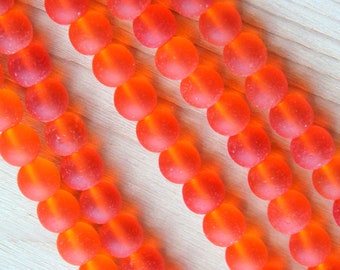 8mm. Round Beads, Tangerine Orange With Frosted Matte Sea Glass Finish, Beach Glass Sea Glass Beads, 26 Pieces