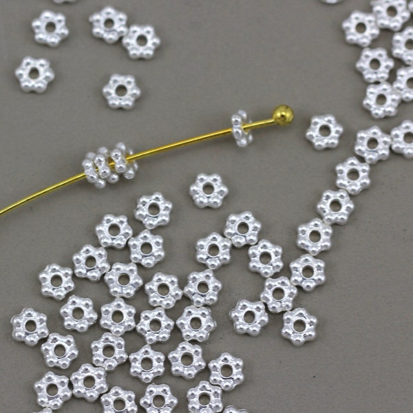 Beaded Daisy Heishi Beads, 3 mm Spacer Beads, Coin Disk Beads, 3mm, Accent Beads, Silver Plated Pewter