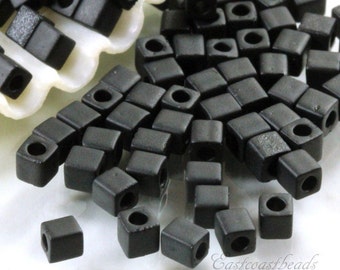 Small Cube Beads, 3mm Square Beads, Matte Black, Miyuki Cube Beads, Kumihimo Beads, 3 mm Glass Square Spacer Beads,, 20 Gram