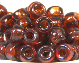 Pony Beads , 9mm w/3.5mm Hole, Transparent Topaz Madeira w/Gloss Finish, Rondelle Beads, Roller Beads, Czech Beads, Large Hole Beads, 104