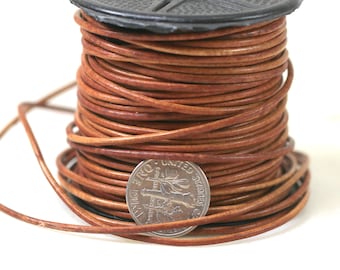 1.5mm Round Indian Leather Cording, Antiqued Orange Color, Sold by the Yard