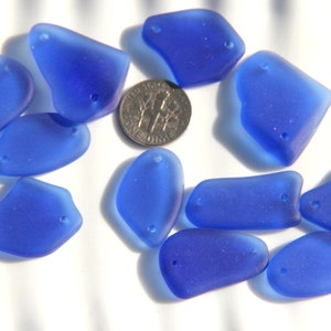 2 Hole Free Form Flat Connector Pendant Beads, Royal Blue w/Frosted Matte Sea Glass Finish, Size 13-20x24-26mm, 6 Pieces