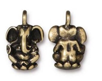 TierraCast Ganesh Elephant Charms, Happy Go Lucky Collection, Double Sided, Antiqued Brass Plated Lead Free Pewter