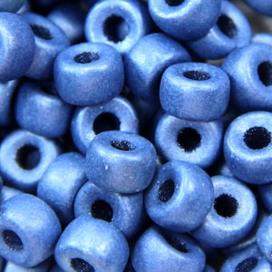 Pony Beads , 9mm w/3.5mm Hole, Matte Metallic Blue, Rondelle Beads, Roller Beads, Czech Glass Beads, Large Hole Beads, Accent Beads, 117