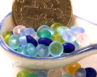 Disc Beads, 4mm, Rainbow Assortment w/Matte Frosted Sea Glass Finish, Heishi, Discs, Disks, Accent Beads, Spacer