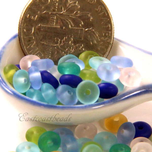 Disc Beads, 4mm, Rainbow Assortment w/Matte Frosted Sea Glass Finish, Heishi, Discs, Disks, Accent Beads, Spacer