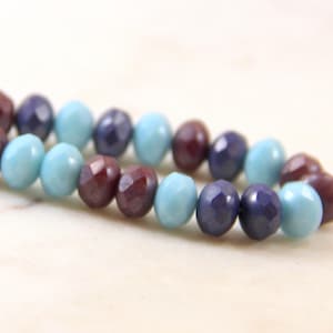 Rondelle Glass Beads, 8x6mm,  Blue Mix Opaque ( Sky Blue, Pale Indigo and Marsala) Luser Finish 8 x 6 mm Rondelle Beads, Czech, 25 Pieces
