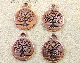 Tree of Life Charms, TierraCast Charms, Copper Tree Charm, Jewelry Findings, Double Sided Charm, Antiqued Copper, 4 or More, 0318